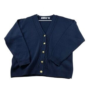 Vintage 90's Baxter & Wells Womens Large Grandma Button Up Cardigan Blue Sweater